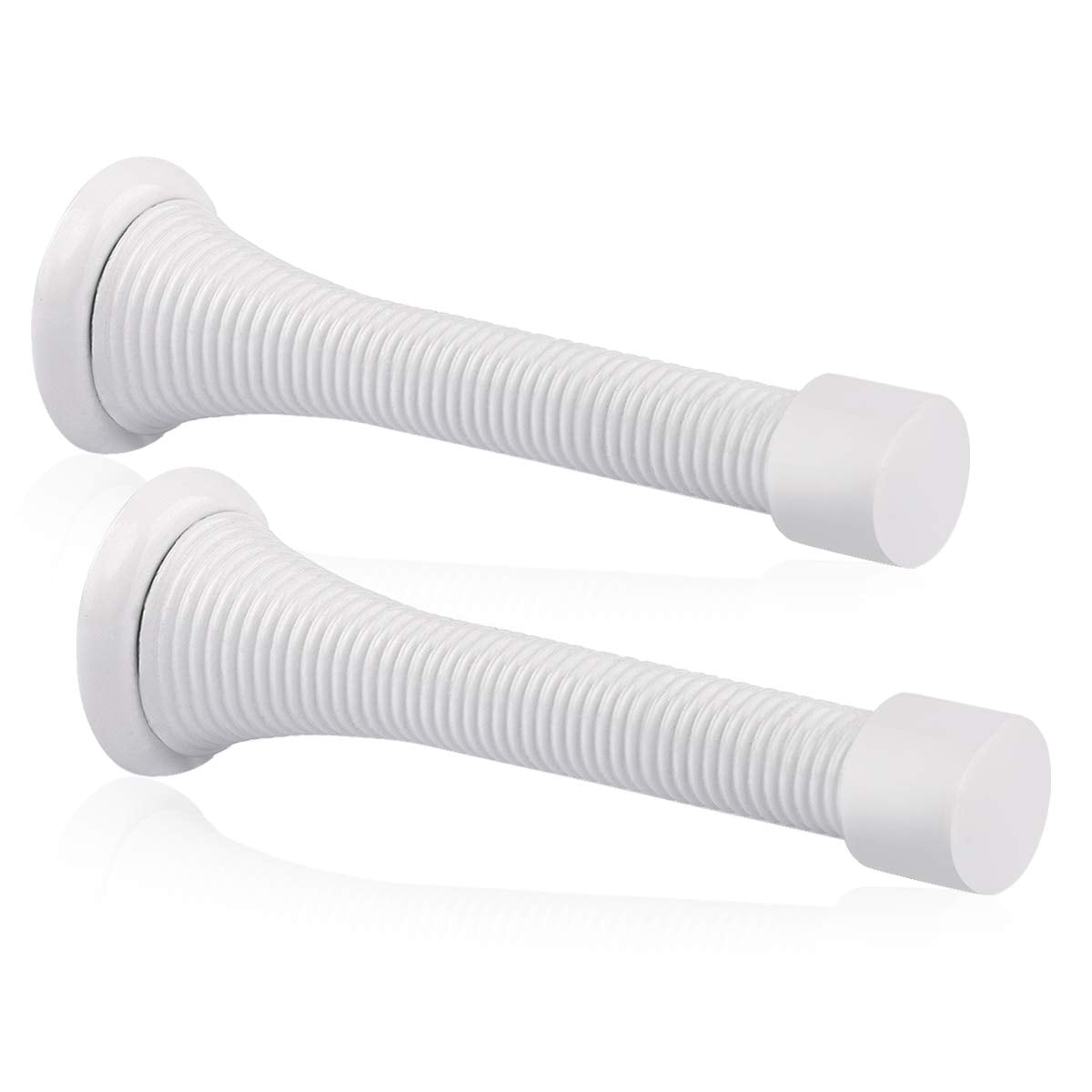 Kovosch 2 Pack Spring Door Stopper White - 3-1/4' Flexible Spring Door Stops With White Rubber Bumper Tips