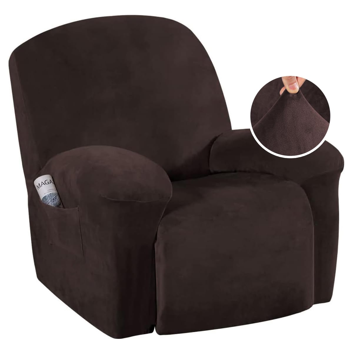 H.VERSAILTEX Velvet Plush Slip Covers for Recliners with Arms 1-Piece Stretch Recliner Chair Covers Furniture Protector Couch So