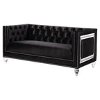 Acme Heibero Button Tufted Velvet Upholstered Loveseat with 2 Pillows in Black