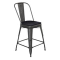 Flash Furniture Carly Commercial Grade 24" High Black Metal Indoor-Outdoor Counter Height Stool with Back and Black Polystyrene Seat
