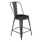 Flash Furniture Carly Commercial Grade 24" High Black Metal Indoor-Outdoor Counter Height Stool with Back and Black Polystyrene Seat