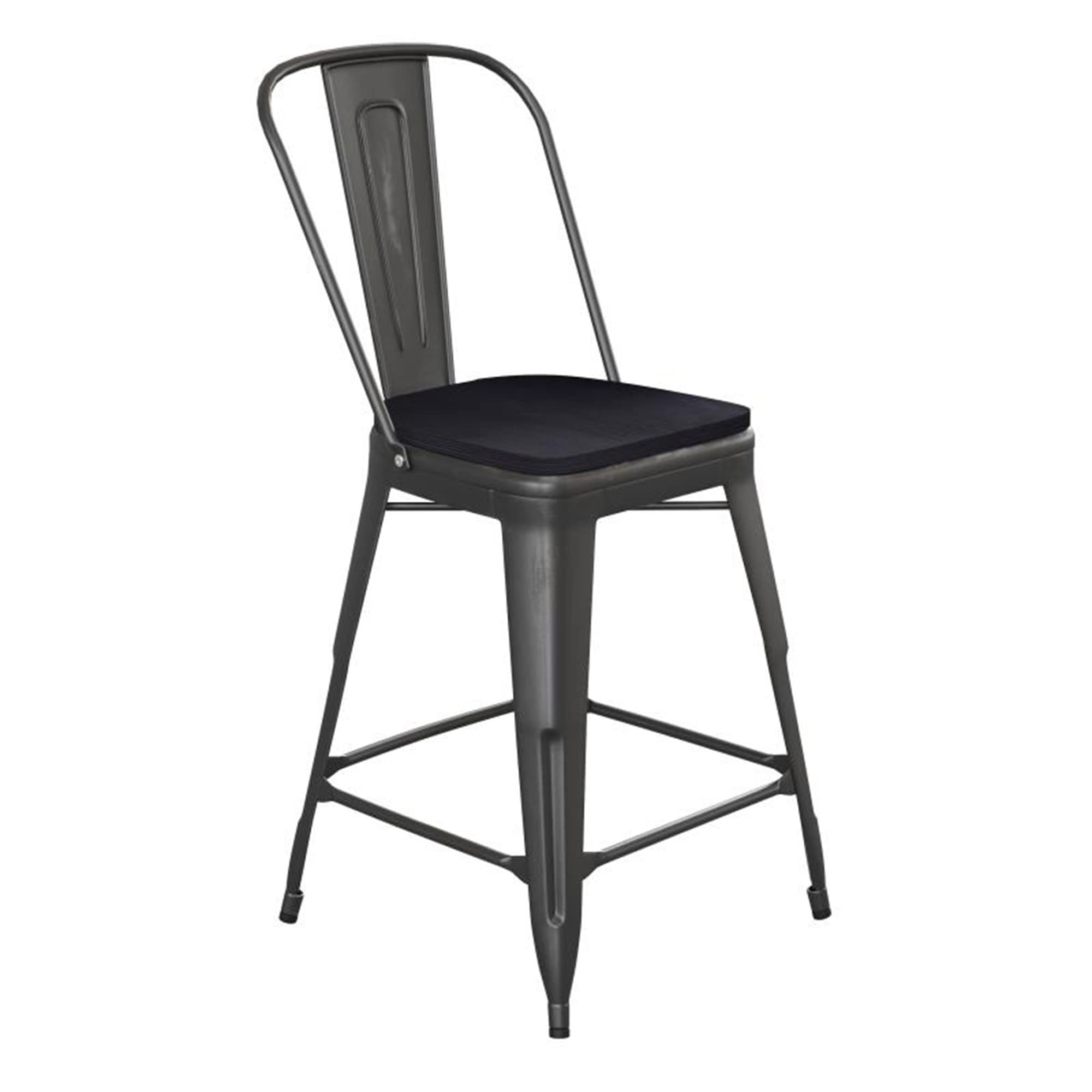 Flash Furniture Carly Commercial Grade 24" High Black Metal Indoor-Outdoor Counter Height Stool with Back and Black Polystyrene Seat