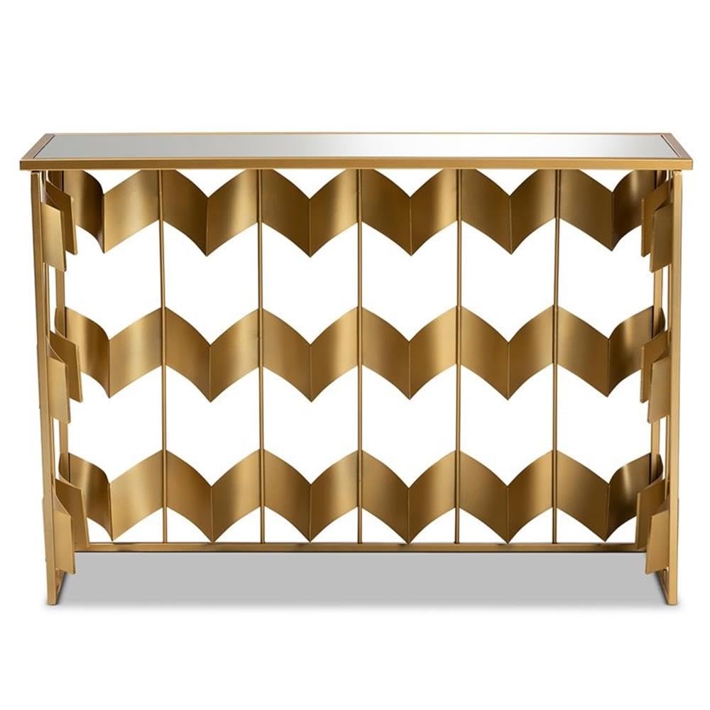 Baxton Studio Vega Glam and Luxe Gold Finished Metal and Mirrored Glass Geometric Console Table
