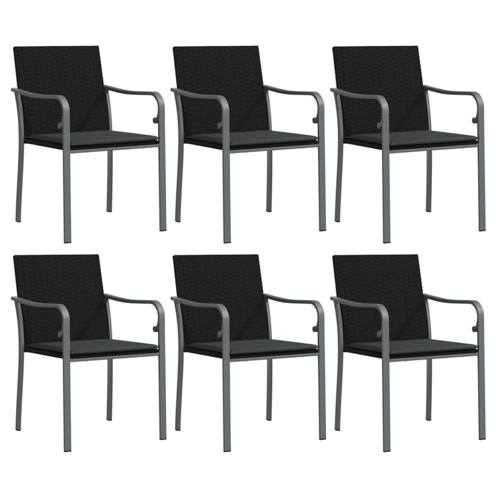 vidaXL 5 Piece Patio Dining Set - Black, Comfortable Armrest Chairs with Steel Frame, Weather-Resistant PE Rattan, Tempered Glass Tabletop, Dark Gray Fabric Cushions