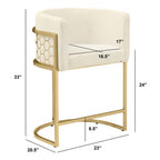 Best Quality Furniture Modern Barrel Counter Height Stools with Honeycomb Pattern, Teddy Fabric Upholstery - Cream, Gold Chrome Finish