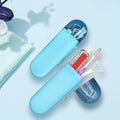 Portable Travel Toothbrush Case with Toothpaste Holder, Blue, Compact Oral Care Organizer