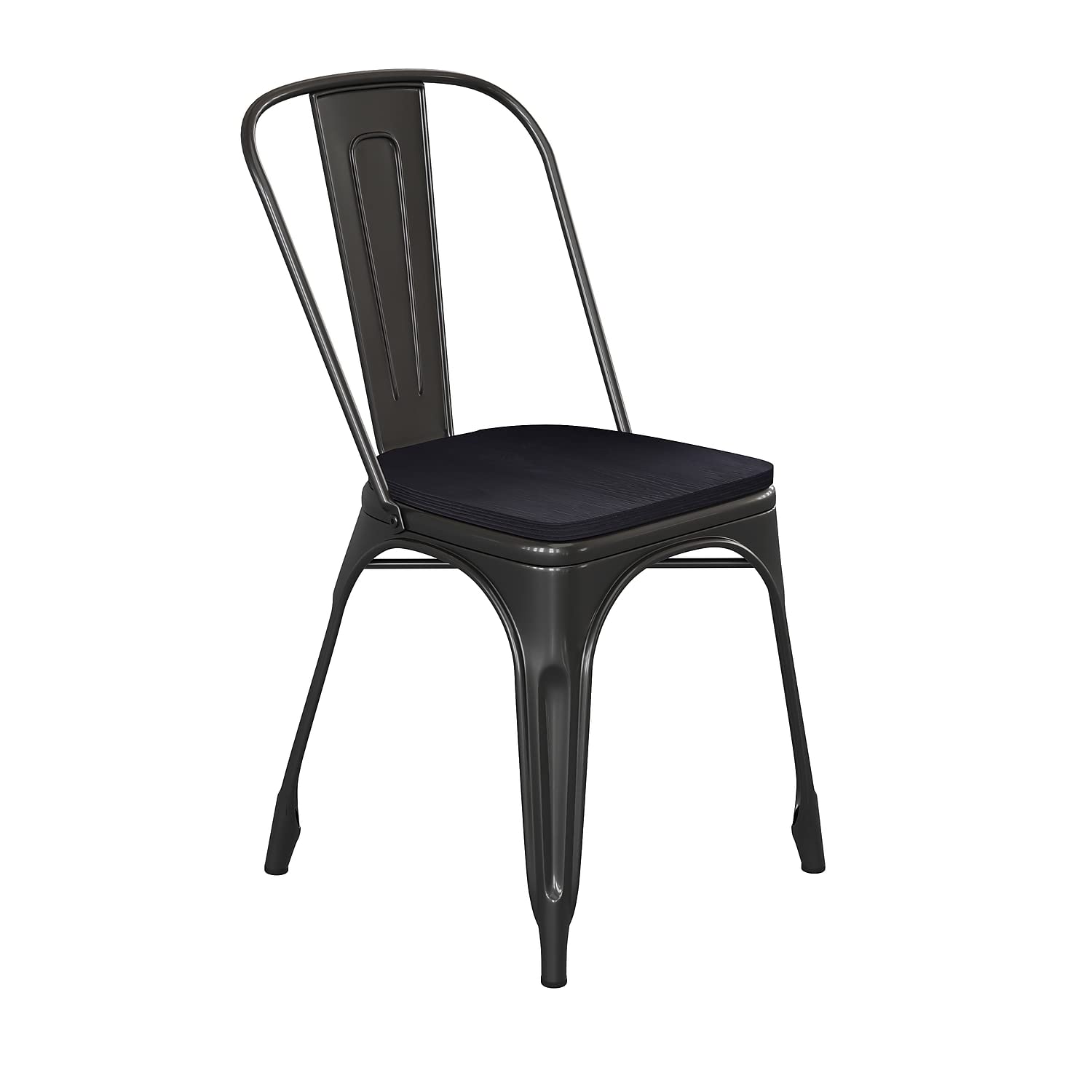Flash Furniture Perry Indoor/Outdoor Commercial Stackable Chair With Polystyrene Seat - Black Metal Frame - Black Poly Resin Seat - Rounded Seat Edges For Comfort
