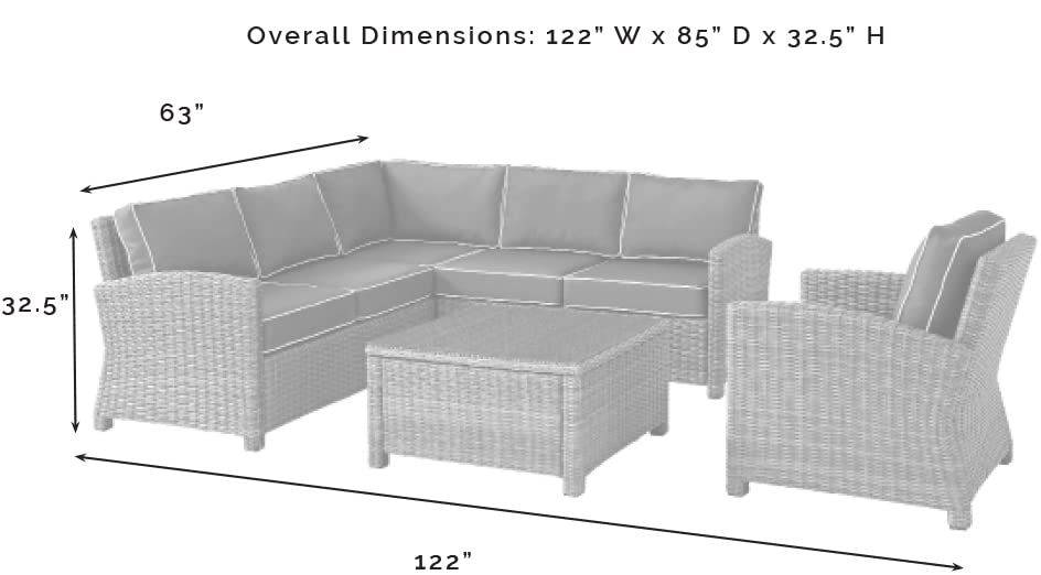 Crosley Furniture Bradenton 5-Piece Outdoor Sectional Sofa Wicker Conversation Patio Furniture Set for Deck, Brown with Sangria Cushions