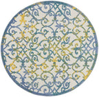 HomeRoots Ivory Blue 100% Polypropylene 5’ Round Ivory and Blue Indoor Outdoor Area Rug