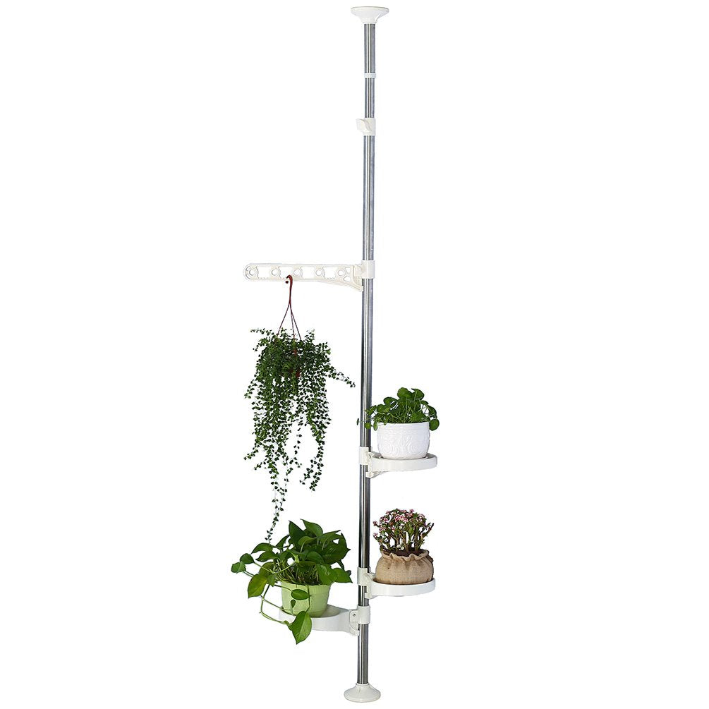 Baoyouni Indoor Plant Pole Stand Tension Rod Hanger Window Sill Flower Display Rack Holder Adjustable Corner Vertical Storage Or