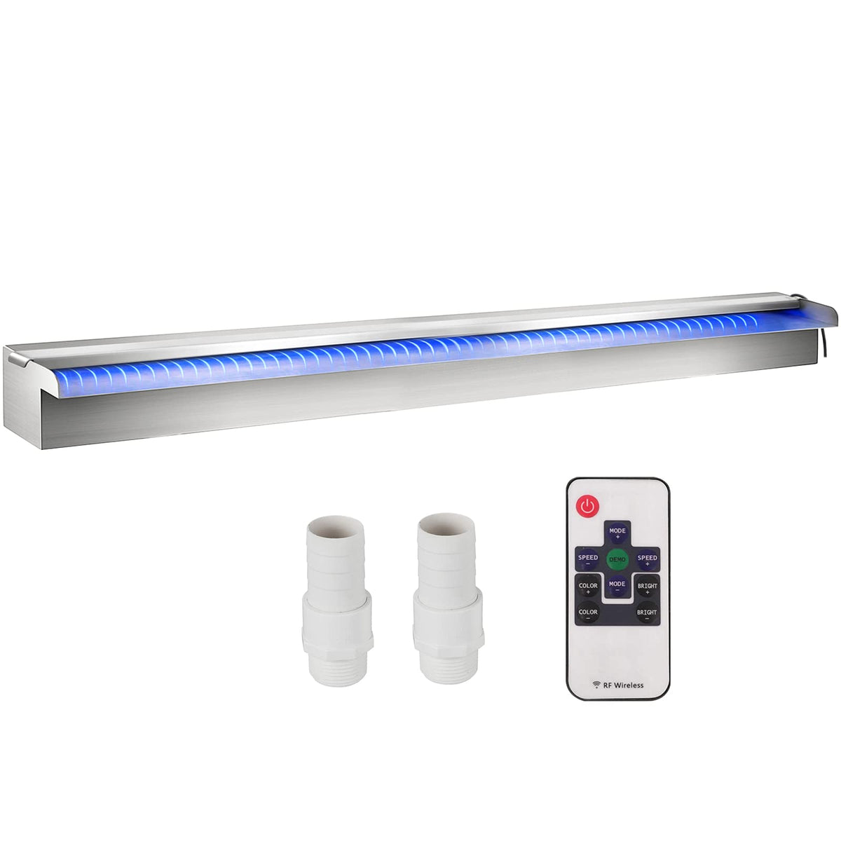 VEVOR Pool Fountain Stainless Steel Pool Waterfall 59.4'' x 4.5'' x 3.1''(W x D x H) with LED Strip Light Waterfall Spillway Rec