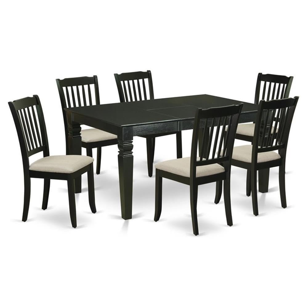 East West Furniture WEDA7-BLK-C 7 Piece Dinette Set Consist of a Rectangle Dining Room Table with Butterfly Leaf and 6 Linen Fabric Upholstered Dining Chairs, 42x60 Inch, Black