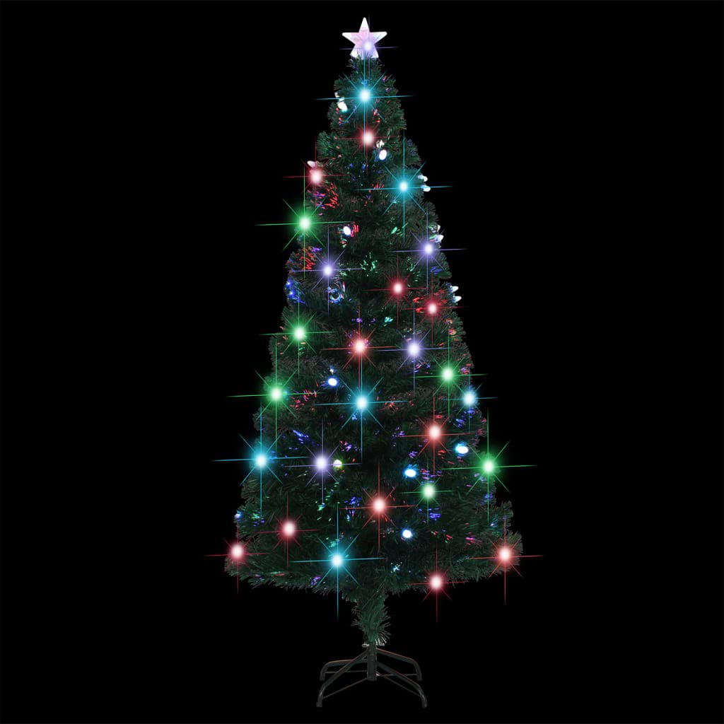 Vidaxl 5 Ft Artificial Christmas Tree - Green With Fiber Optic/Led Lighting, Suitable For Indoor And Outdoor - Includes Stand And Lights