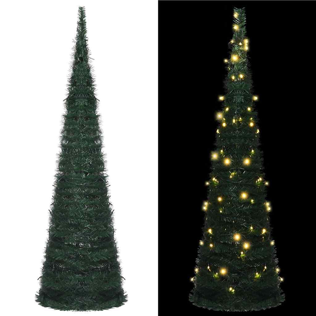 vidaXL Pop-Up String Artificial Christmas Tree with LED Lights, 5ft Durable Green PVC, Easy-Setup & Reusable Holiday Decor, Ideal for Indoor/Outdoor Use