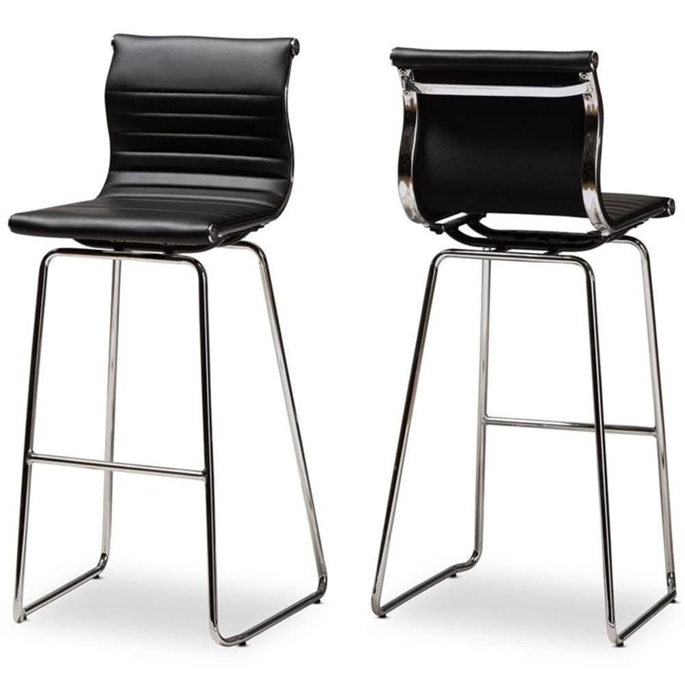 Baxton Studio Giorgio Modern and Contemporary Black Faux Leather Upholstered Chrome-Finished Steel Counter Stool Set
