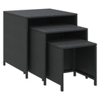 vidaXL 3 pcs Nesting Tables in Black Poly Rattan - Durable and Weather Resistant with Powder-Coated Steel Frame for Indoor and Outdoor Use