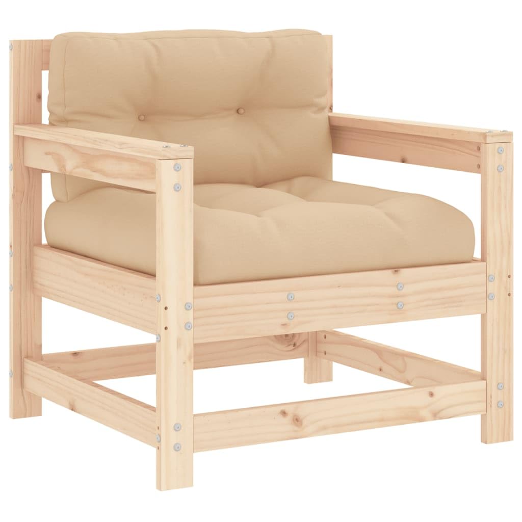vidaXL 2 Pcs Patio Chairs with Cushions - Solid Pinewood, Slatted Design, Thick Padded Comfort, Sturdy Frame, Modular, Rustic Look, Suitable for Outdoor Use