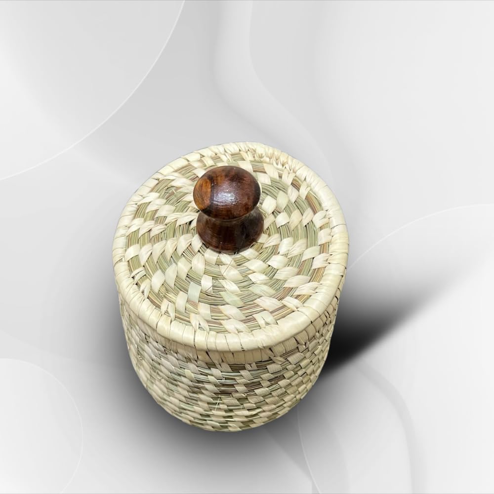 Handcrafted Round Woven Basket With Lid | Small EcoFriendly Storage Container For Home, Kitchen, Office, And Organizing Essenti