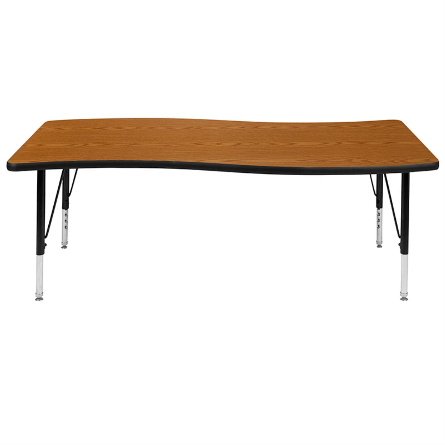 Flash Furniture Wren 26'W X 60'L Rectangular Wave Flexible Collaborative Oak Thermal Laminate Activity Table - Height Adjustable Short Legs