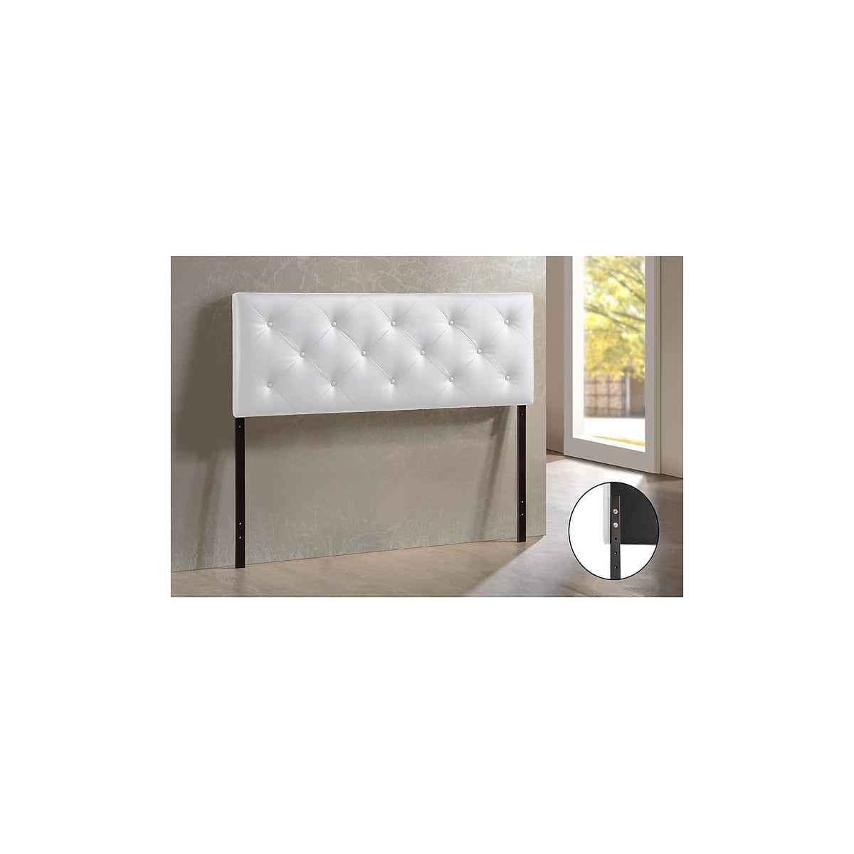 Baxton Studio Baltimore Queen Faux Leather Headboard, 61.5-inch W x 3.15-inch D x 22.5-inch H, White (106-5363-HiT)