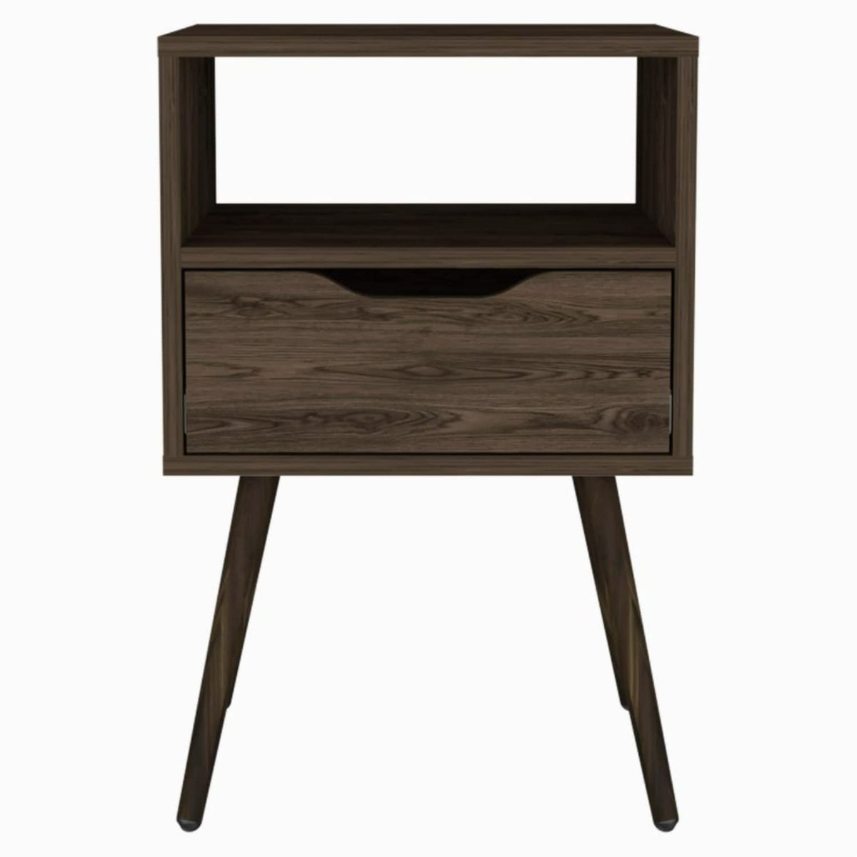 Emma Nightstand with Drawer and Open Shelf, Dark Walnut