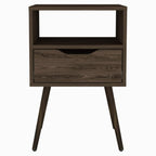 Emma Nightstand with Drawer and Open Shelf, Dark Walnut