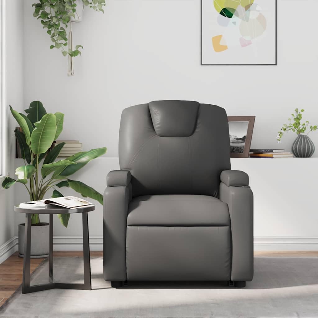 vidaXL Massage Recliner Chair for Living Room, Adjustable Recliner with 6-Point Vibration Massage, Home Theater Seating with Padded Seat Backrest & Side Pocket, Gray Leather