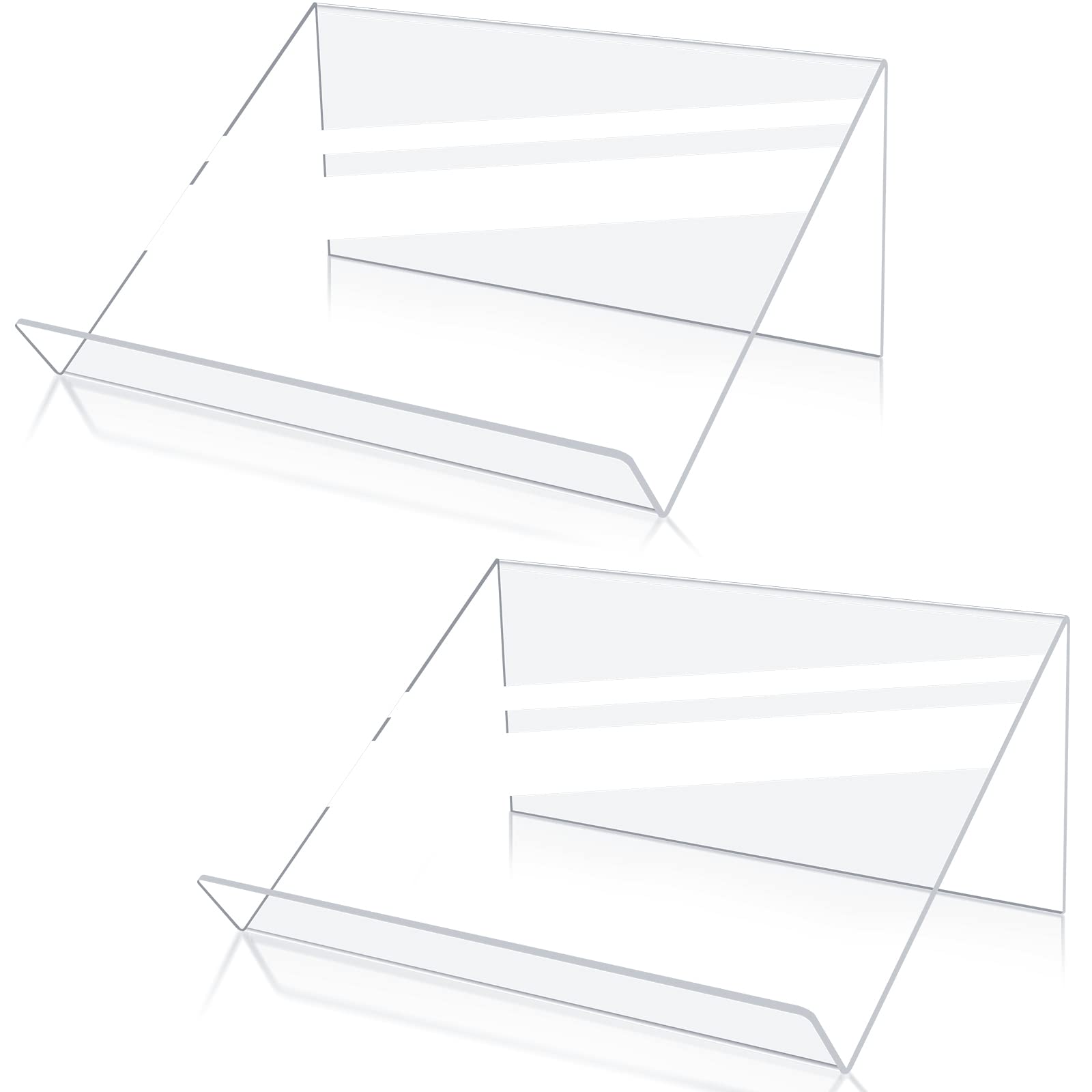 Kamehame Book Stands For Display, 2 Pack Slightly Elevated Clear Acrylic Book Display Stand With 1.5' Ledge, Book Easel Anti-Sl