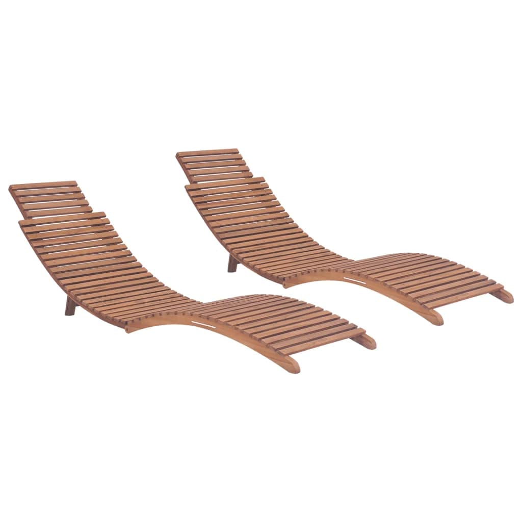 vidaXL Patio Lounge Chair 2 Pcs, Sunlounger with Adjustable Backrest, Folding Sunbed with Cushion, Pool Lounge Chair, Retro Style, Solid Teak Wood