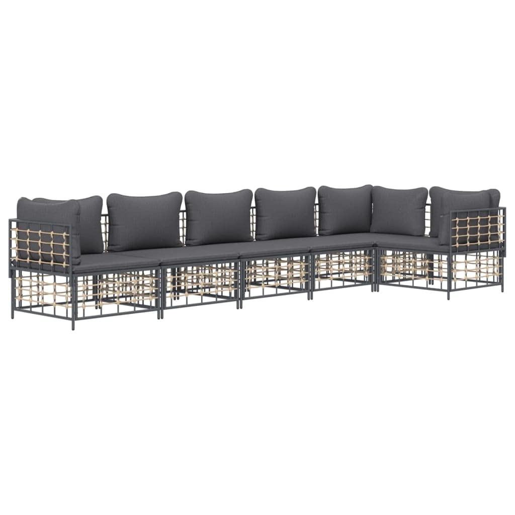 vidaXL 6 Piece Patio Lounge Set with Cushions-Anthracite Poly Rattan - Durable Modular Outdoor Furniture with Cozy Seating Experience