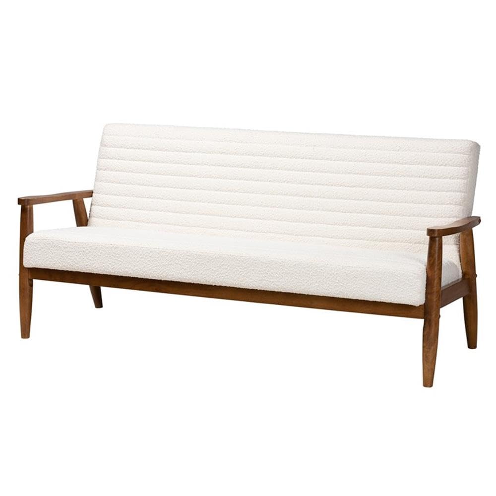 Baxton Studio Stratton Mid-Century Modern Cream Boucle Fabric and Walnut Brown Finished Wood 3-Piece Living Room Set