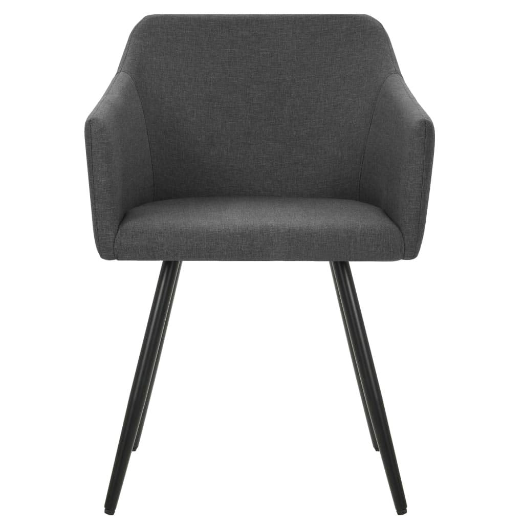 vidaXL Set of 4 Dining Chairs in Dark Gray Fabric Featuring Ergonomically Curved Form, Sturdy Metal Frame, Armrest and Thick Padding Perfect for Dining Room or Kitchen