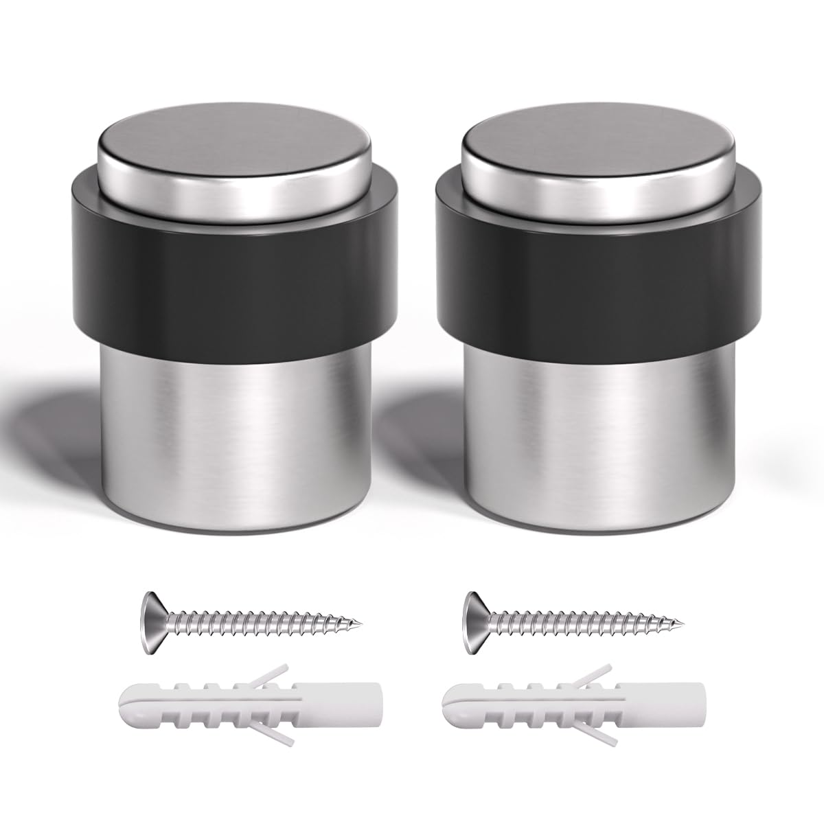 Sanato Nickel Cylindrical Floor Mounted Stainless Steel 304 Door Stop Door Stopper With Black Rubber, 2 Pack