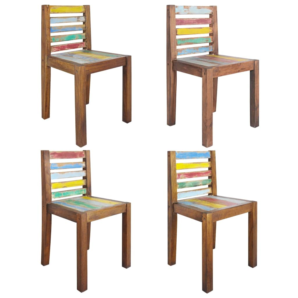 vidaXL Dining Chairs, Vintage Style, Made from Solid Reclaimed Wood, Pack of 4, Multicolor, Handmade, Unique Boat Wood Finish, Perfect for Dining Room, Retro Look