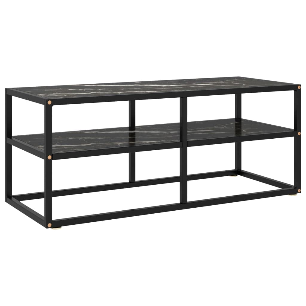 vidaXL Modern TV Stand with Black Marble Tempered Glass, Sturdy Powder-Coated Steel Frame, Extra Bottom Shelf Storage, Easy Cleaning, 39.4&quot;x15.7&quot;x15.7&quot;