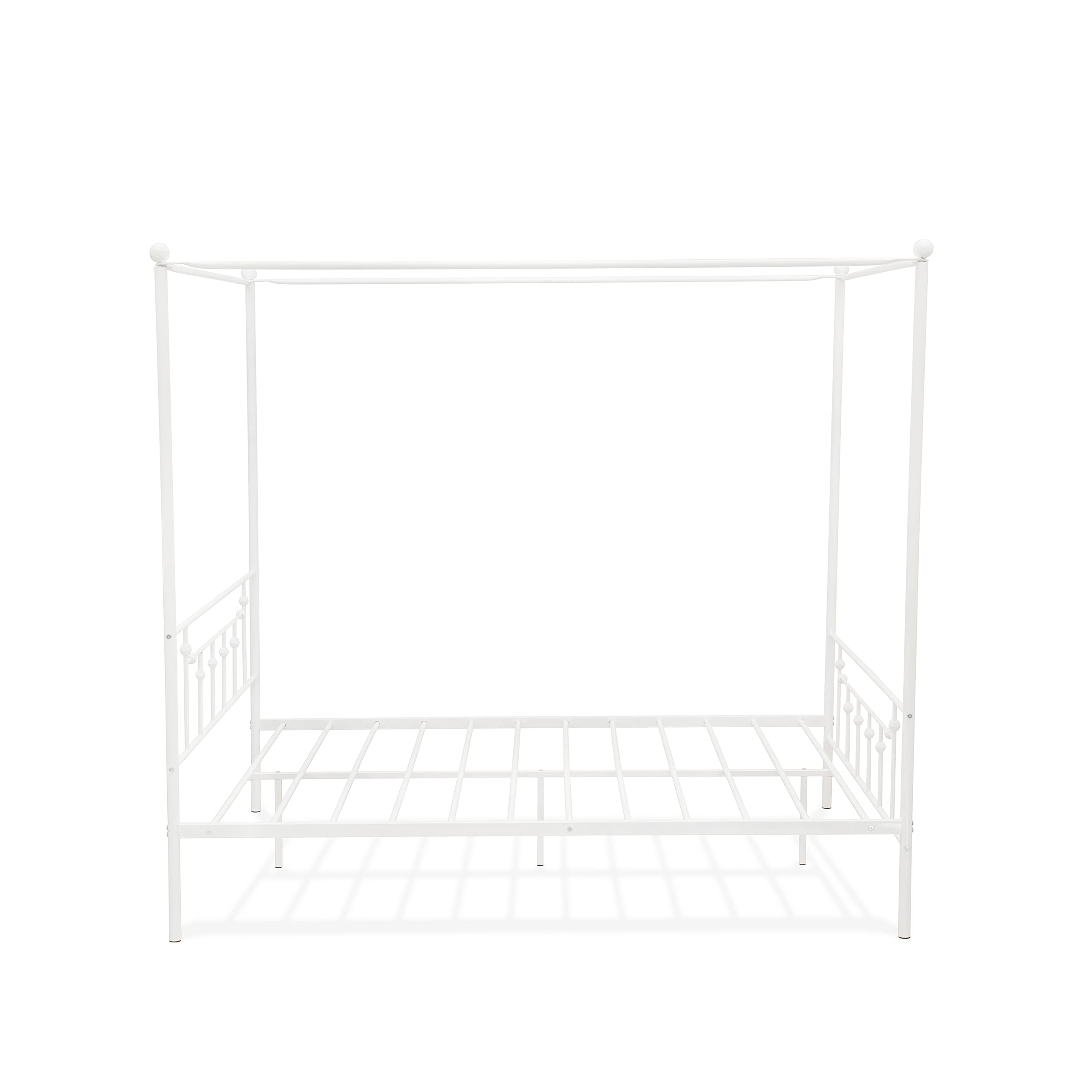 East West Furniture ATQCWHI Anniston Queen Bed with Luxurious Style Headboard and Footboard - Canopy Metal Frame in Powder Coating White