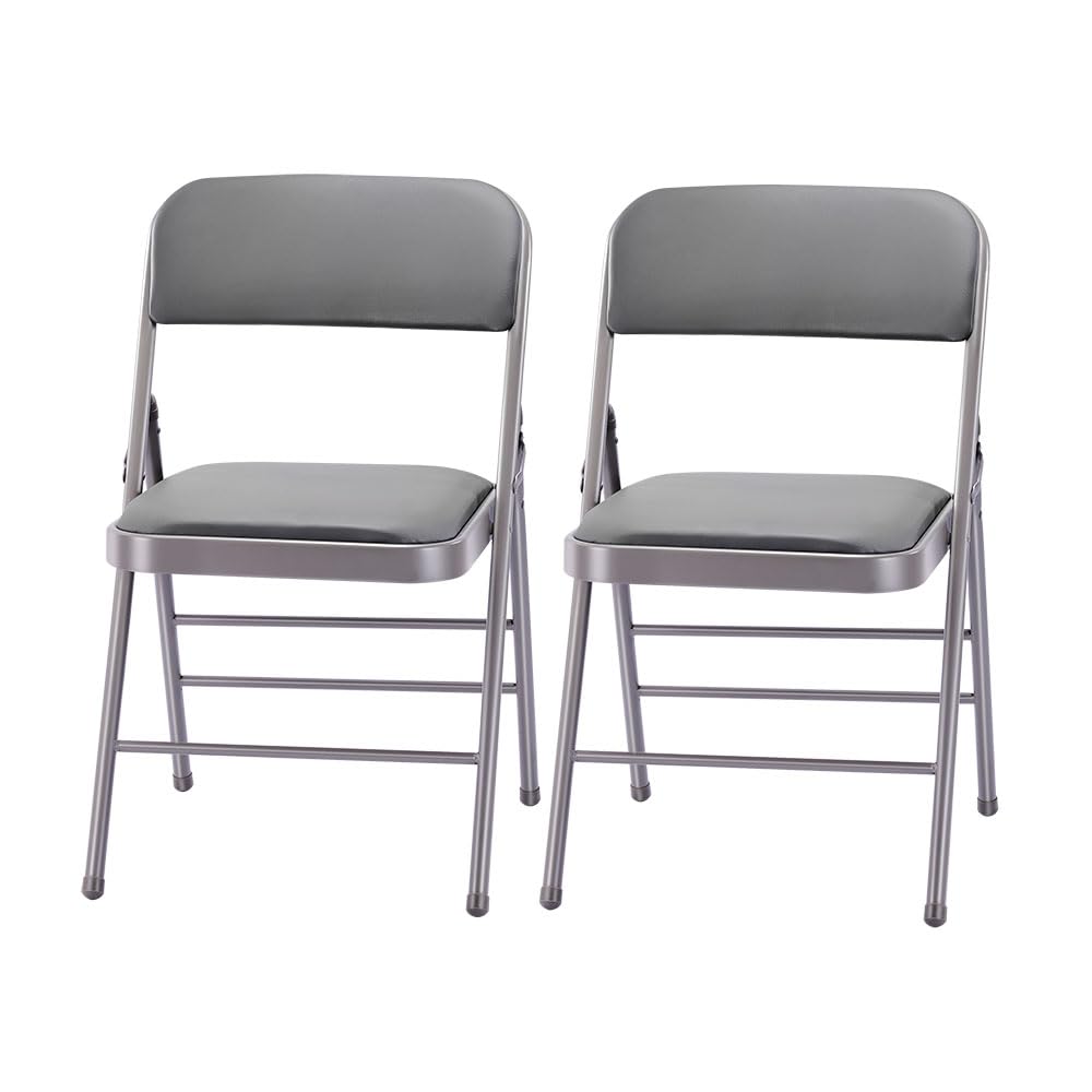 Amazing For Less Pack Of 2 (Fabric/Vinyl) Steel Frame Metal Foam Padded Folding Chairs (Black, Gray, White) (2-Pack - Vinyl Gray)