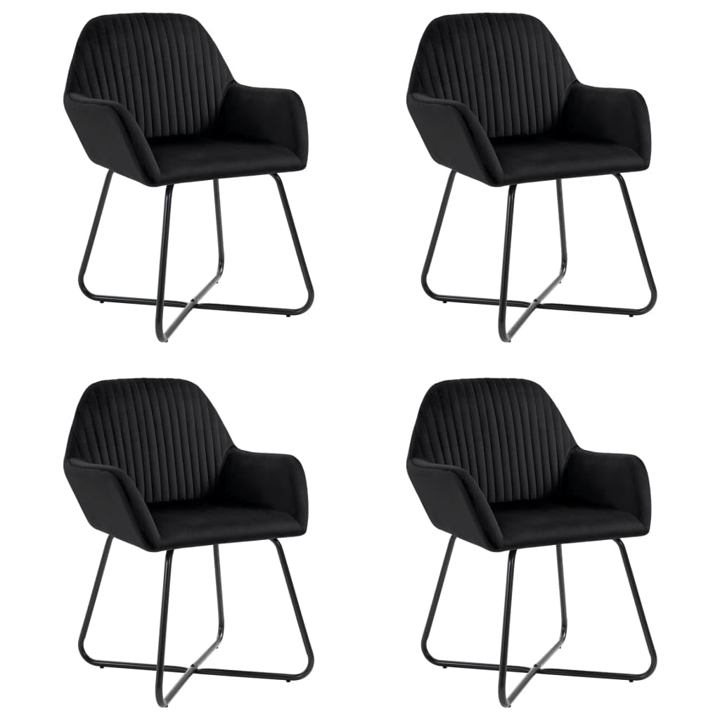 vidaXL Modern Velvet Dining Chairs, Set of 2, Cozy Accent Chair with Armrests and Powder-Coated Steel Legs for Dining Room and Living Room, Black