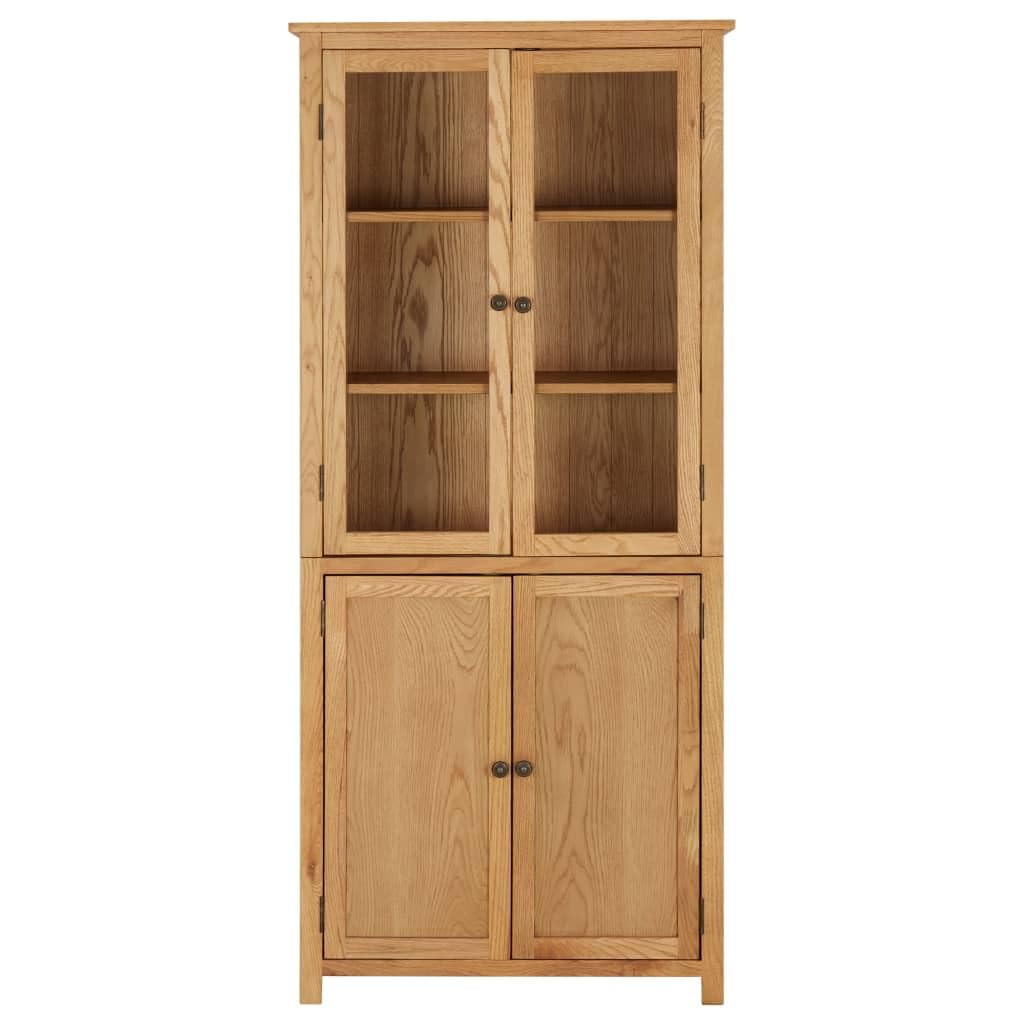 vidaXL Bookshelf, Bookcase with 4 Doors Book Cabinet, Standing Bookshelf for Office Living Room, Shelving Unit, Farmhouse, Solid Oak Wood and Glass