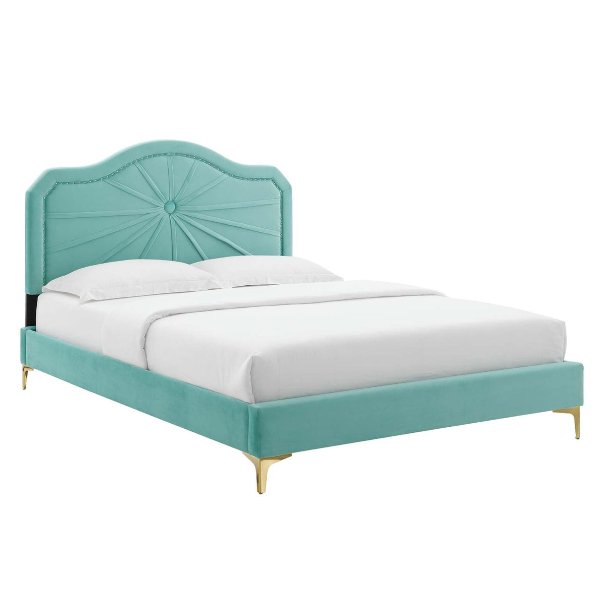 Portia Performance Velvet Twin Platform Bed in Mint