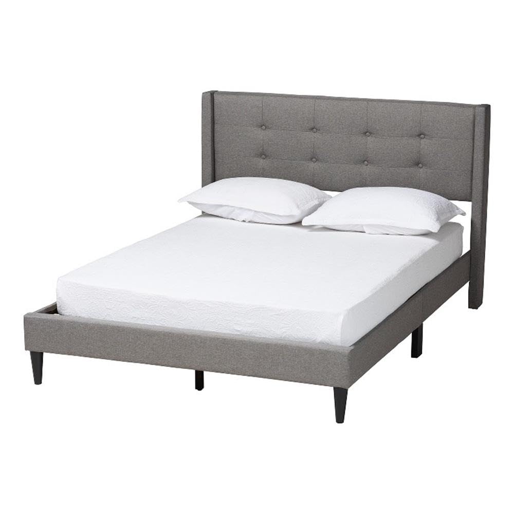 Baxton Studio Casol Mid-Century Modern Transitional Grey Fabric Upholstered Queen Size Platform Bed