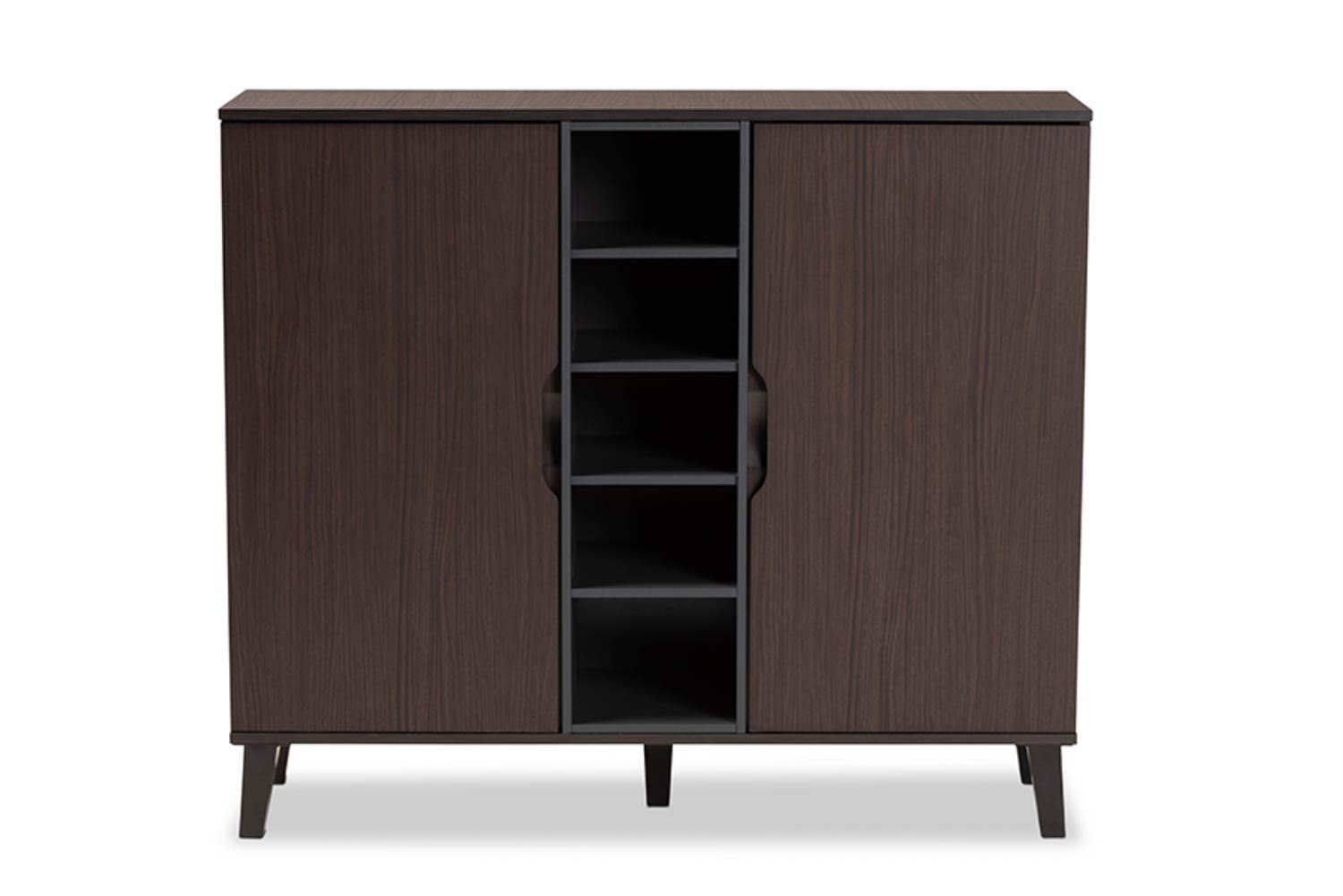 Baxton Studio Idina Mid-Century Modern Two-Tone Dark Brown and Grey Finished Wood 2-Door Shoe Cabinet