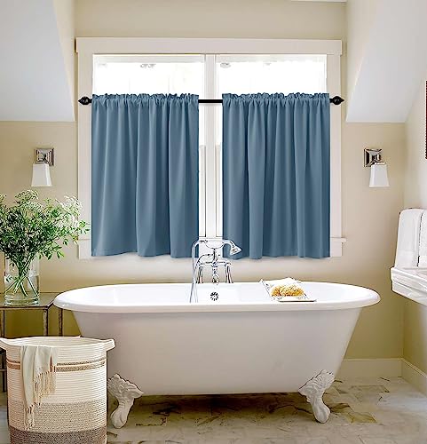 Koufall Blue Kitchen Window Curtains Over Sink,Small Blackout Short Rustic Farmhouse Dining Room Curtains 36 Inch Length,Gray Stone Blue