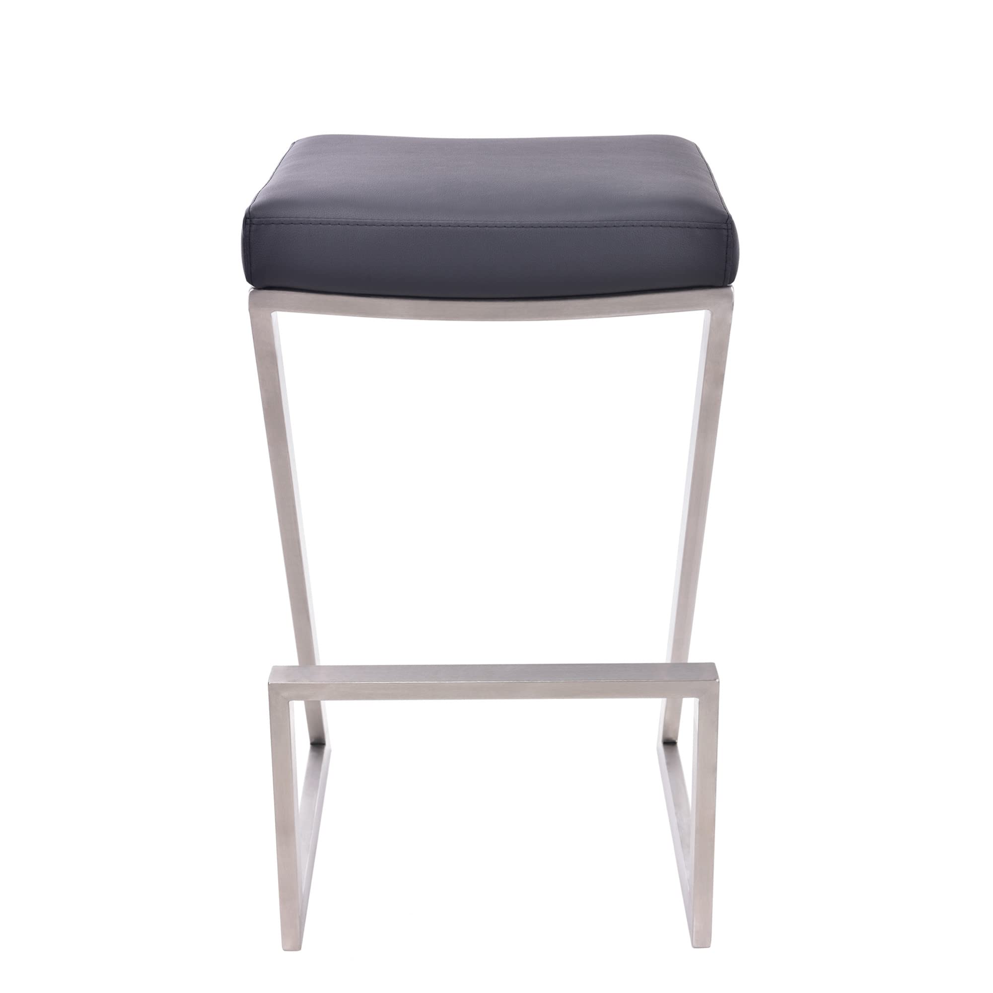 HomeRoots Stainless Steel, Faux Leather/Leatherette 26&quot; Contempo Black Faux Leather and Stainless Backless Bar Stool