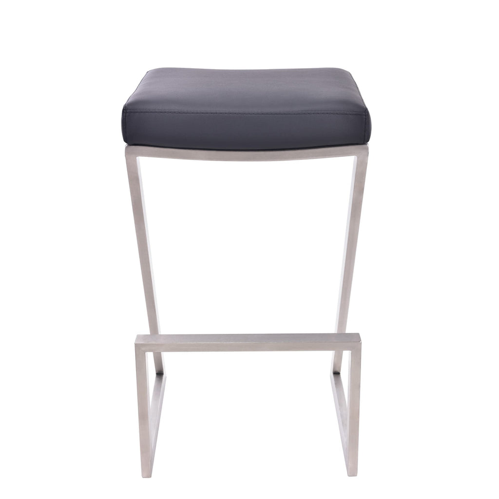HomeRoots Stainless Steel, Faux Leather/Leatherette 26" Contempo Black Faux Leather and Stainless Backless Bar Stool