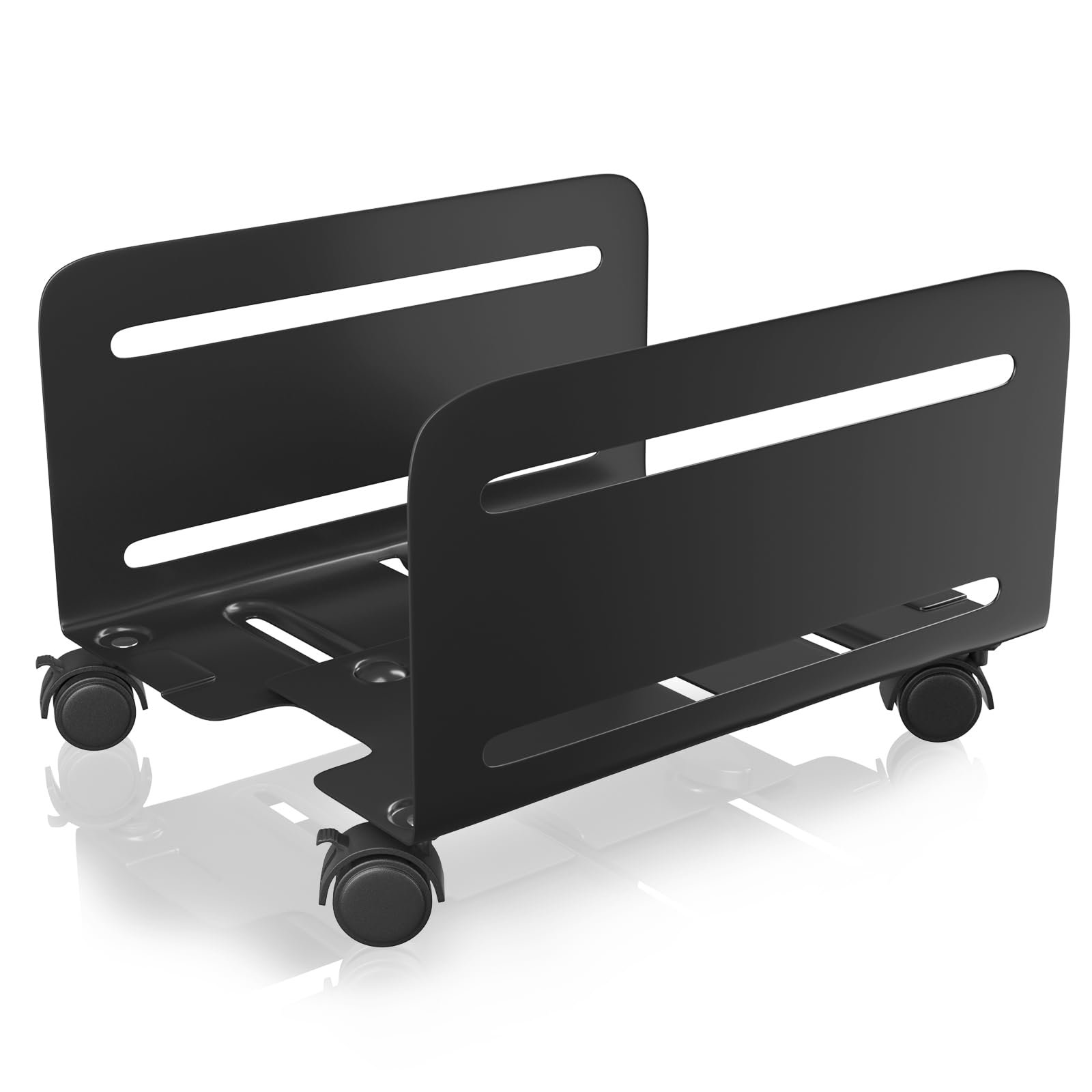 Agptek Cpu Stand, Computer Tower Stand Adjustable Width From 4.7' To 8.2' With 2 Locking Wheels And 2 Caster Wheels, Upc Steel Rolling Stand Computer Stand For Desktop Tower (Black)