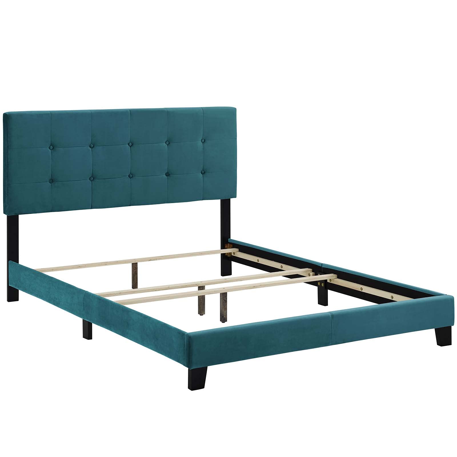 Modway Amira Tufted Performance Velvet Upholstered Queen Bed In Sea Blue
