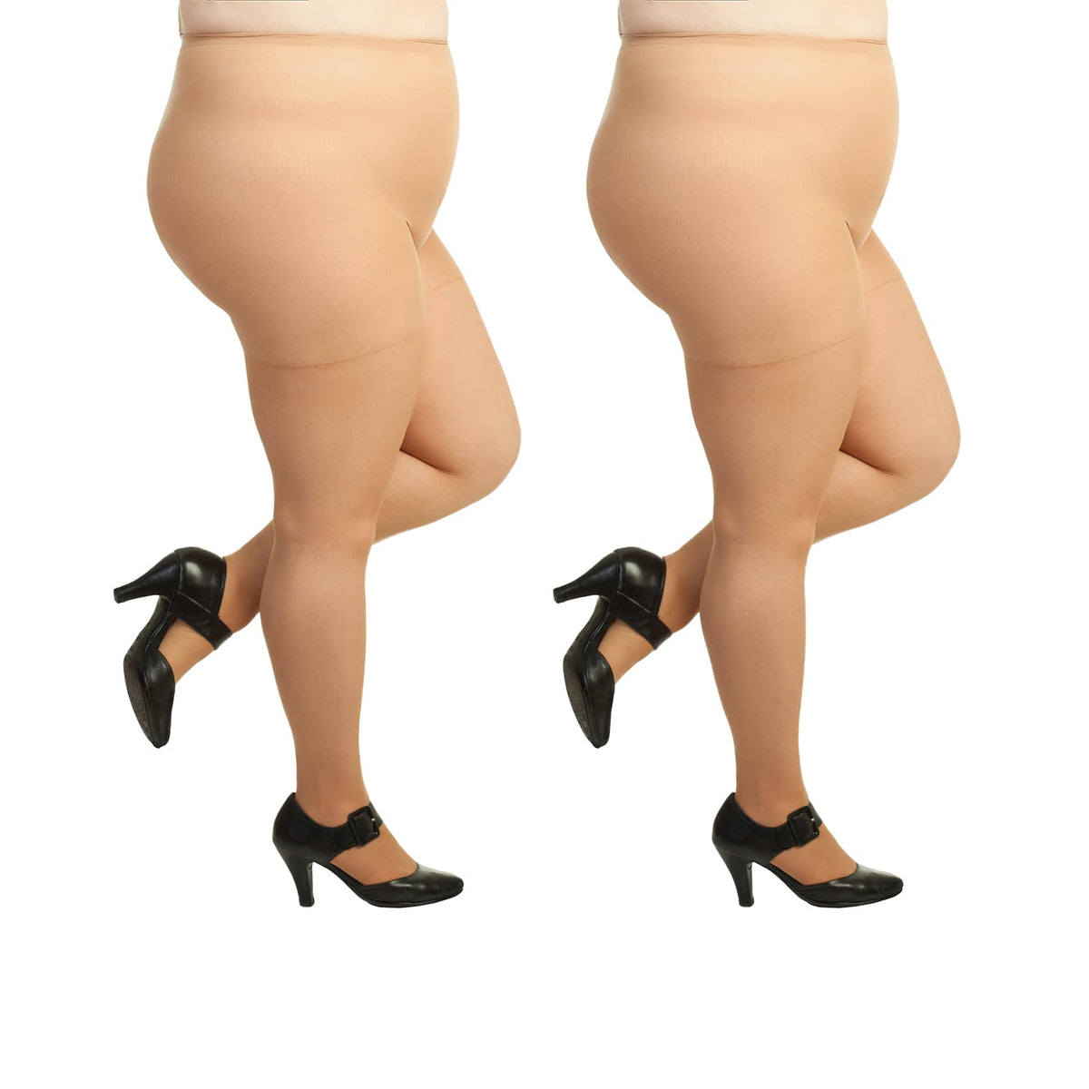 Plus Size Pantyhose For Women Soft Sheer Queen Tights No Rip Or Run 2 Pairs (Queen Pettite, Suntan)