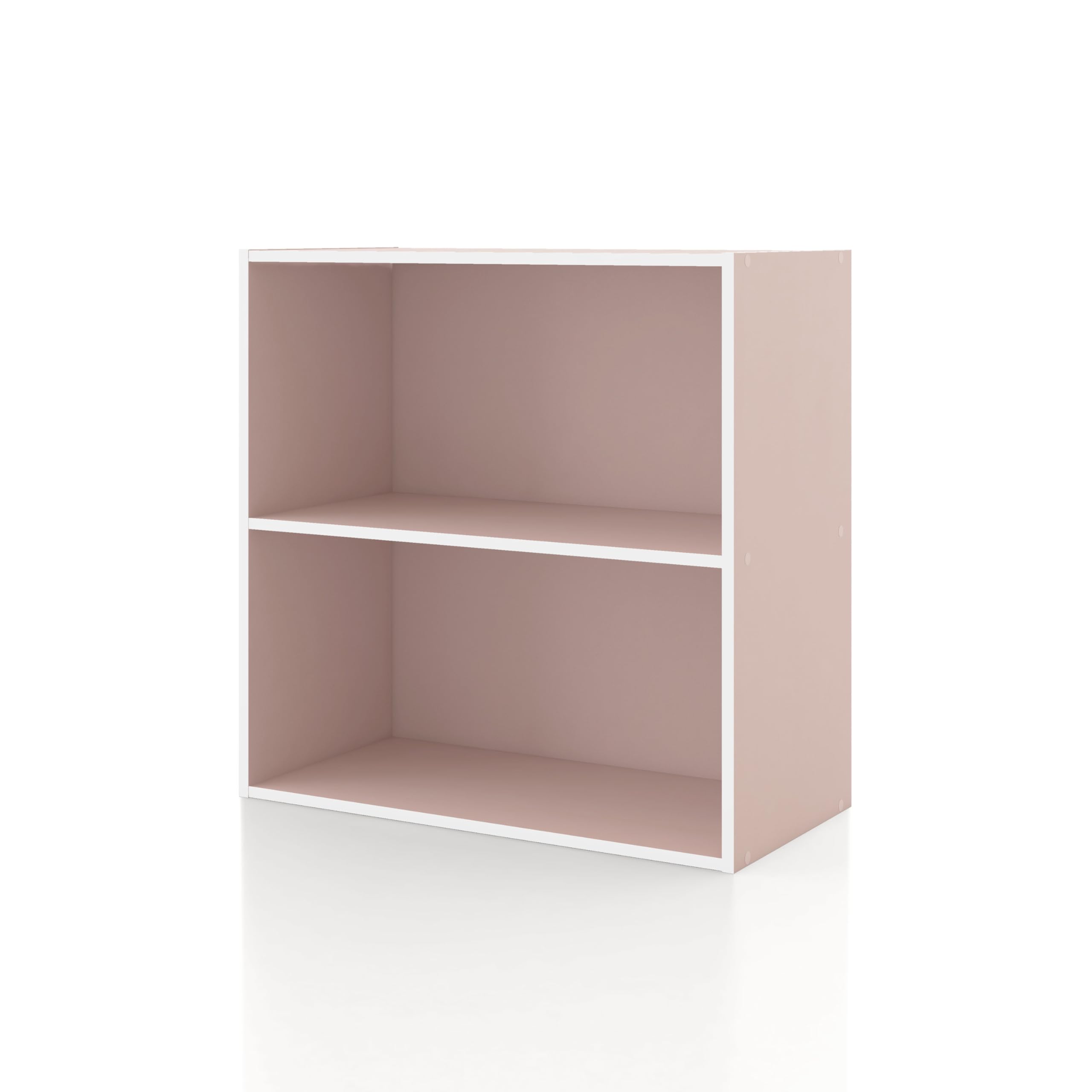 Homes: Inside + Out Apexa 2-Tier Cube Storage Organizer Shelves, Stackable Wood Bookcase Fits Cubby Bins For Organization, Dorm Teen Room Decor & Home Office, Light Pink