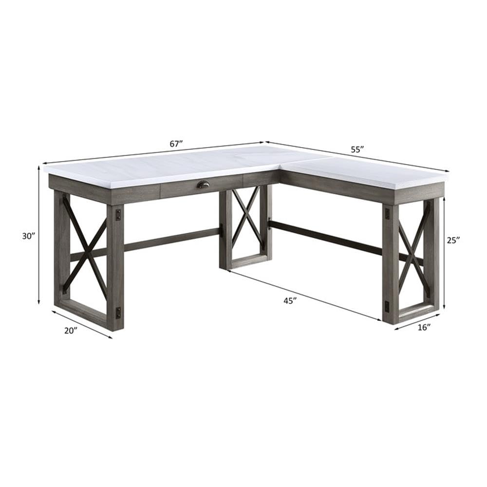 Acme Talmar Writing Desk with Lift Top in Marble Top and Weathered Gray Finish